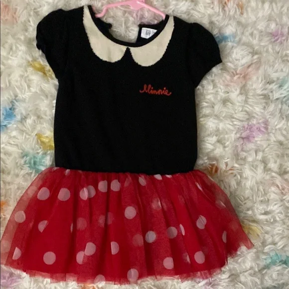 GAP x Disney Black and Red Minnie Polka Dot Kids Dress size 2 - Picture 1 of 3